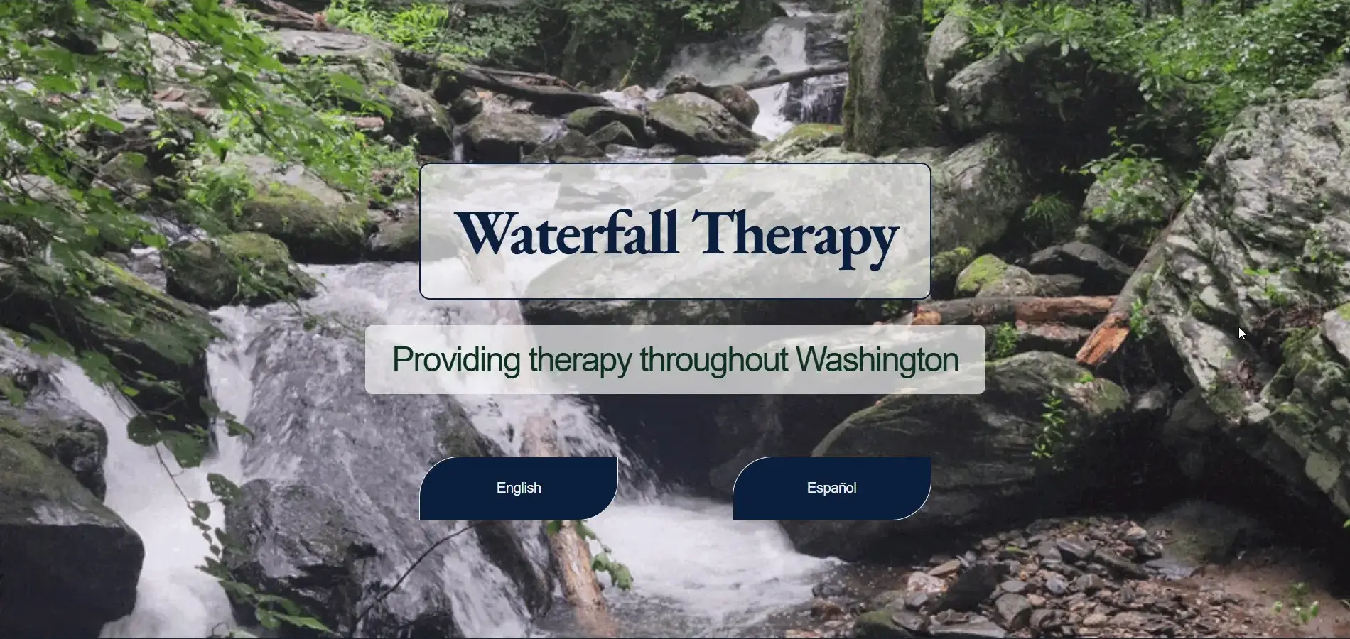 Waterfall Therapy Landing page for Esperanza Counseling website with bridge and surrounding trees.